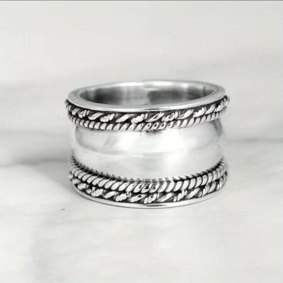 Fashion Wide Ring Silver Plated Braid Edge - Picture 4 of 12